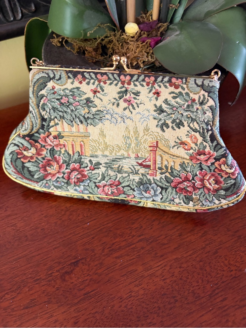 Vintage Jolles Original Floral Scene Petit Point Needlepoint Evening Bag
